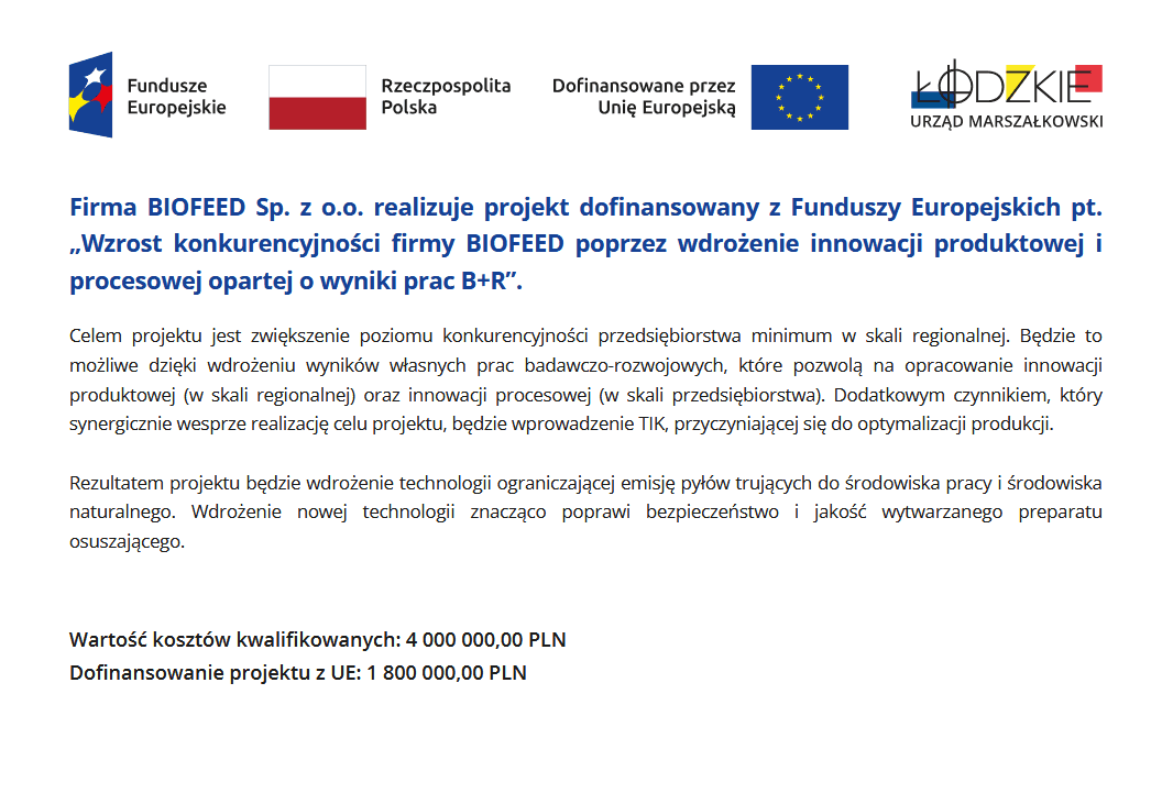Wzrost konkurencyjności firmy BIOFEED poprzez wdrożenie innowacji produktowej i procesowej opartej o wyniki prac B+R